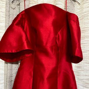 Off-shoulder red fitted mini dress